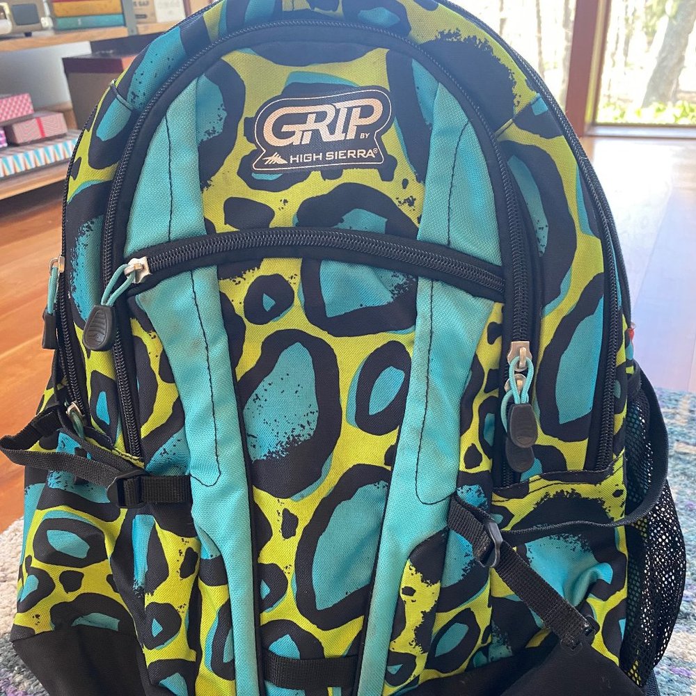 Grip Backpack by High Sierra "Jackhammer Wildcat" pattern -black, teal, green